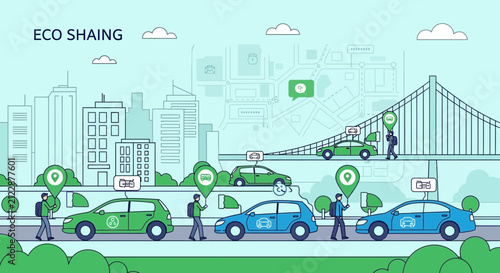 Ecofriendly electric vehicles charging in futuristic smart city.