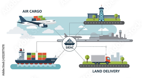 Global air cargo logistics supply chain network diagram.