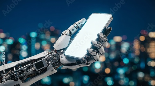Robotic arm using a mobile device for data interaction and AI assistance.