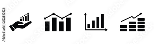 Solid black bar graphs sign used to  Show stock market increases, investment gains and revenue growth. Vector illustration growing bar graph isolated on white background.