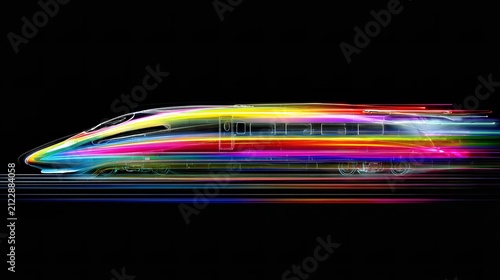 abstract colorful light painted image of a futuristic fast train