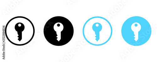 Key icon set vector, security key icons, password key symbols, authentication, access control, unlock, lock system, outline and solid key icons isolated on white