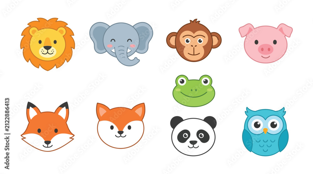 Fototapeta premium Animal Head Silhouettes Colorful Vector Illustration Silhouette