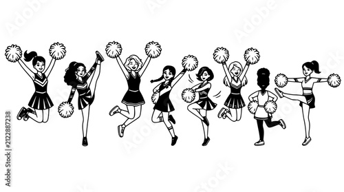 Canvastavla Cheerleading team group bundle with active girl characters holding pom poms perf