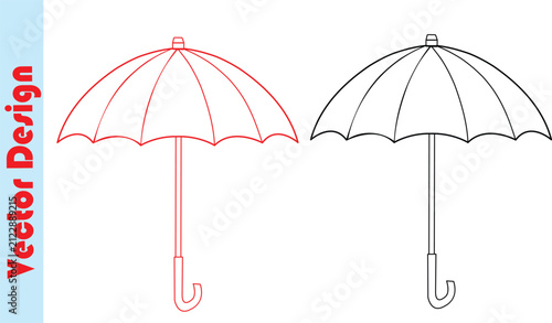 Two distinct umbrellas, one red and one black, illustrated in a vector design.
