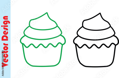 Two cupcake line art illustrations, one outlined in green and the other in black.