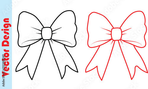Two elegant bows, one outlined in black and the other in red, side by side.