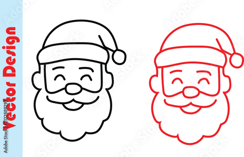 Two festive Santa Claus illustrations in black and red line art style.