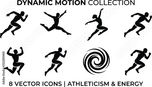 Fotografía Running silhouettes and spiral vector illustration on a white background