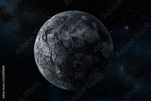 Aspect de la Terre dans ~8 milliards d'années. Si elle échappe à l'engloutissement dans le Soleil devenu une géant rouge, la Terre sera tout de même détruite, brûlée et inhabitable.