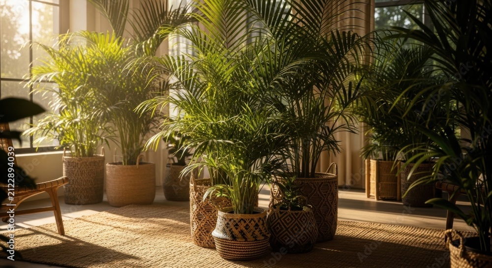 Fototapeta premium Indoor Tropical Palm Oasis For A Tranquil Living Space Decor