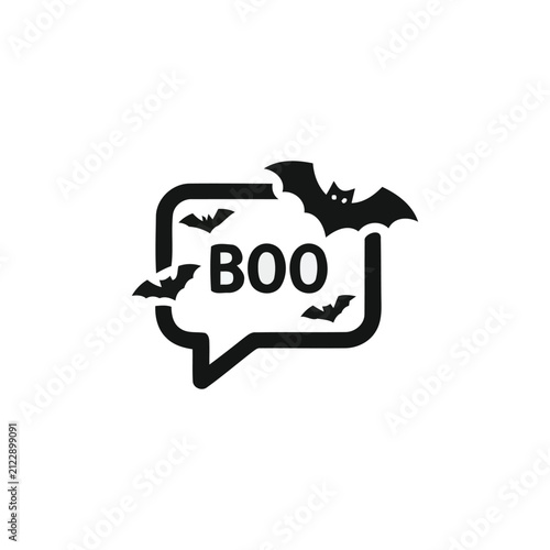 Obraz na plátne Spooky Halloween Boo Speech Bubble with Bats Vector Silhouette