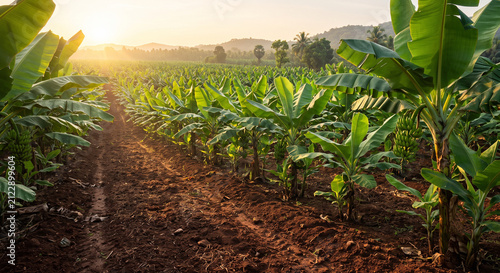 Lush Kerala banana plantation featuring healthy tropical banana trees and fertile agricultural landscapes in South India