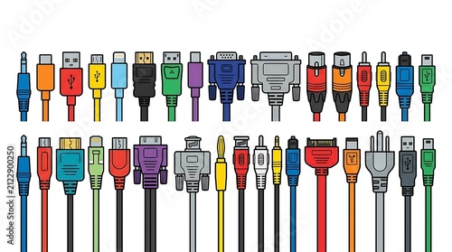 Assorted colorful computer cables collection