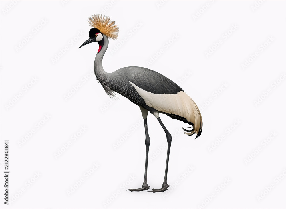 Fototapeta premium Grey Crowned Crane Isolated on White
