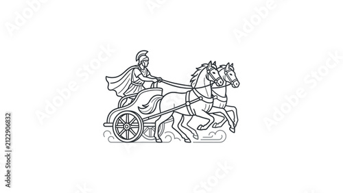 Ancient Roman Chariot Race Illustration: Warrior Driving Horse-Drawn Carriage, Isolated Vector Art