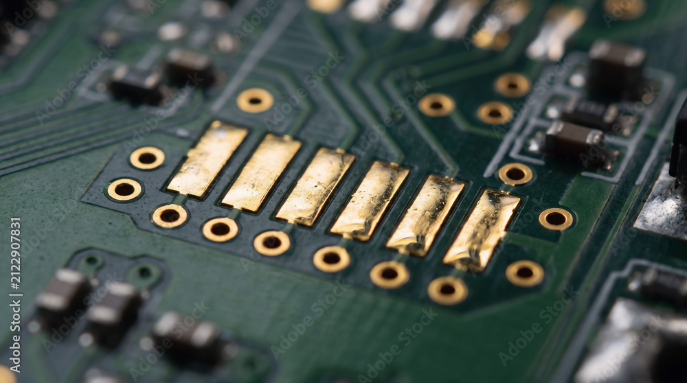 Fototapeta premium Close-up of metallic contacts on a circuit board