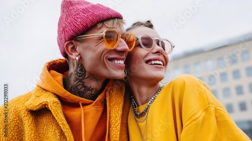 A Happy and Cheerful Couple Enjoying the Beautiful Spring Blossoms in a Beautiful City Park Together
