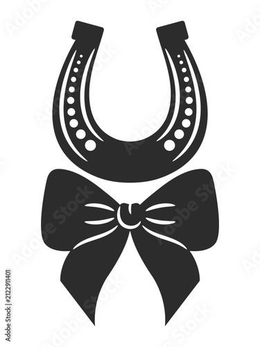 Quadro su tela Silhouette of a horseshoe with a bow ribbon