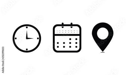 icon date time and location vector, icon date time and location, date, time, symbol, icon