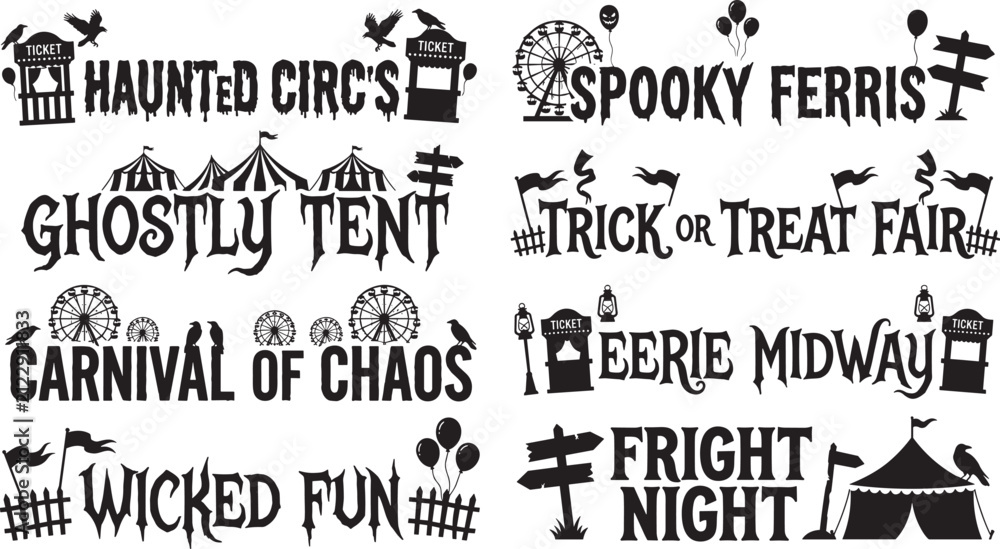 Obraz premium Halloween Carnival Typography Bundle with Spooky Fair Quotes and Haunted Festival Silhouette DesignsHalloween Carnival Typography Bundle with Spooky Fair Quotes and Haunted Festival Silhouette Designs