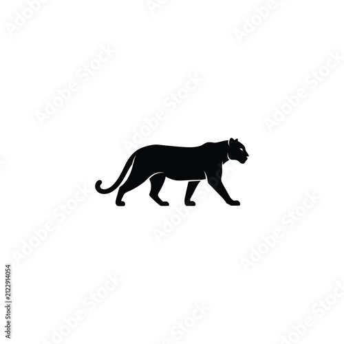 Black Panther Silhouette Illustration, Walking Puma Icon Isolated on White Background, Minimalist Big Cat Vector Graphic for Wildlife and Brand Design Projects.
