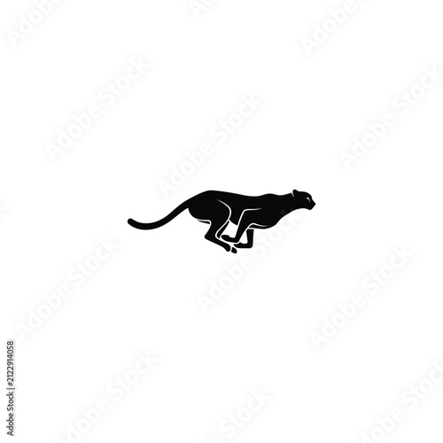 Running Cheetah Silhouette Illustration, Fast African Wildlife Icon Isolated on White, Minimalist Leopard Vector Graphic for Speed and Power Design Projects.