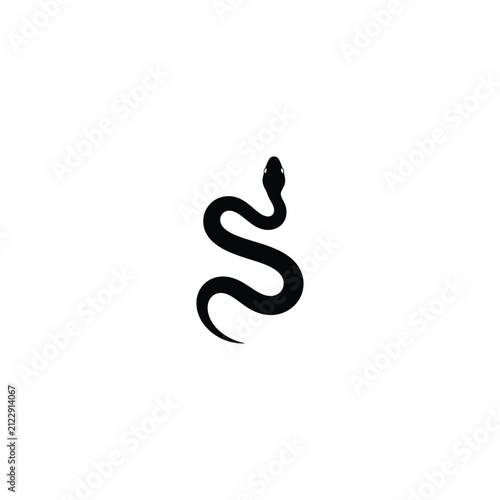 Black Snake Silhouette Illustration, Minimalist Reptile Icon Isolated on White Background, Slithering Serpent Vector Graphic, Spooky Cobra or Python Symbol for Logo and Tattoo Design.