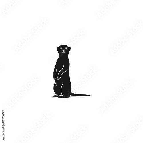Black Meerkat Silhouette Illustration, Standing Watchful Suricate Icon Isolated on White Background, African Wildlife Minimalist Vector Graphic for Safari Nature Design Projects.