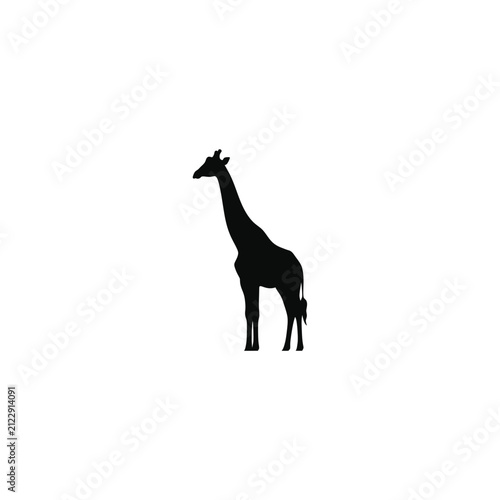 Black Giraffe Silhouette Illustration, African Wildlife Icon Isolated on White Background, Minimalist Tall Animal Vector Graphic for Safari and Nature Design Projects.