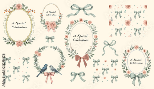Фотография Floral and bow elements for celebratory invitations during a special occasion wi