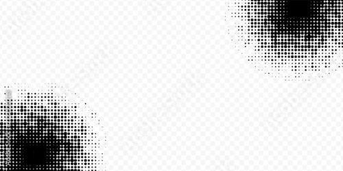 Abstract black halftone dot background with gradient fade  featuring modern dotted corner patterns. Eps 10