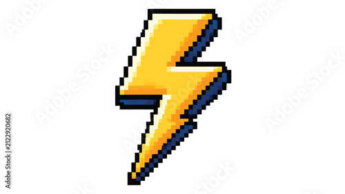 Pixel art lightning bolt icon vector illustration isolated on white background for retro games, electricity symbols and energy interface assets