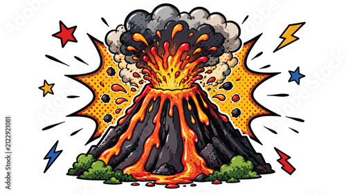 Explosive volcano eruption cartoon vector illustration isolated on white background for geology, natural disaster and education