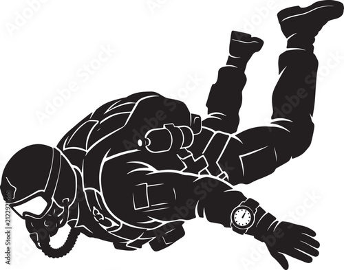 Quadro su tela Tactical diver underwater swimming silhouette vector illustration for military training and special operations
