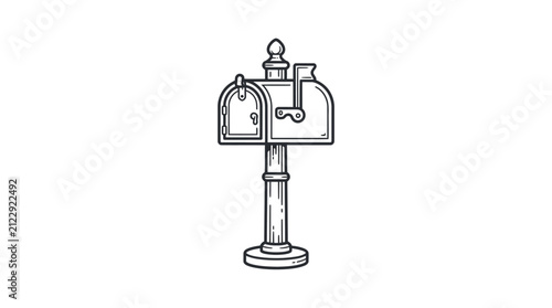 Classic black and white mailbox illustration.