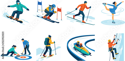 Canvas Print Winter sports and outdoor activities set featuring snowboarding alpine skiing fi