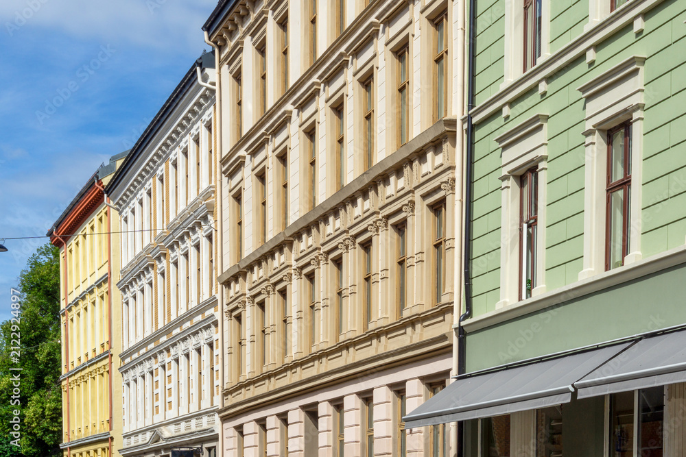 Fototapeta premium Row of historic buildings facades in Oslo city