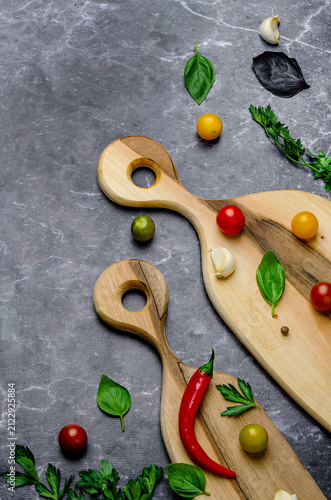 Healthy food ingredients on a wooden board