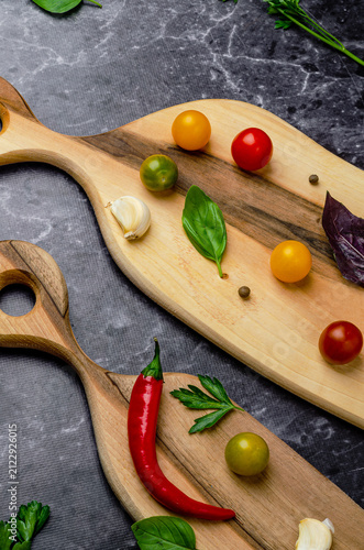 vegetables on a wooden board
