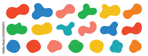 Colorful abstract organic blob shapes with smooth, irregular fluid forms, contemporary organic fluid vector set, isolated on white background.