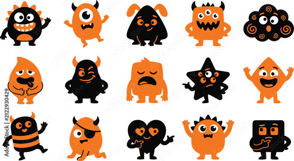 Fototapeta premium Halloween monsters and creatures in orange and black
