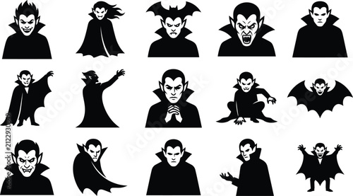 Obraz na plátně black and white clip art vampires in various poses and expressions