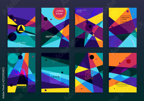 Dark Neon Geometric Brochure Cover Templates Collection with Transparent Abstract Shapes