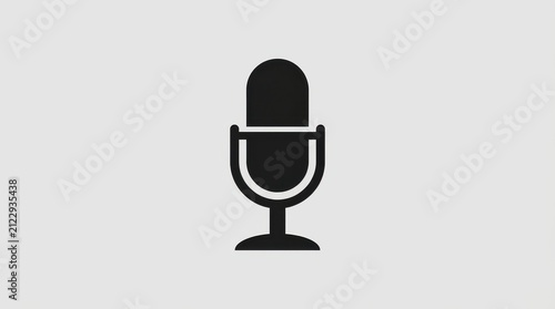 Microphone silhouette icon on a light gray background a simple black graphic for voice recording and audio applications mic sound broadcasting podcast