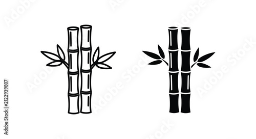Bild auf Leinwand Bamboo stalks with leaves black and white graphic silhouette culms