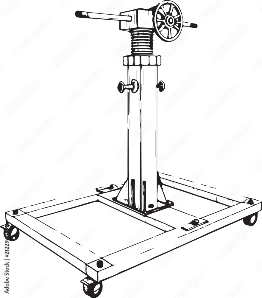 Fototapeta premium Engine hoist (Workshop equipment) Hand-drawn Sketch Drawing Vector Illustration, Line Linear Symbol Black and White Engraving, Isolated
