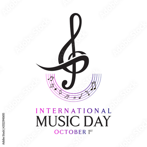 Elegant International Music Day vector featuring a large treble clef with musical staff and notes
