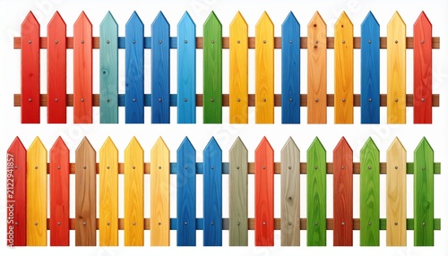Bright and colorful picket fence segments clipart set on white background