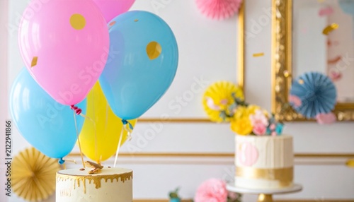 Bright and elegant birthday with colorful balloons and custom